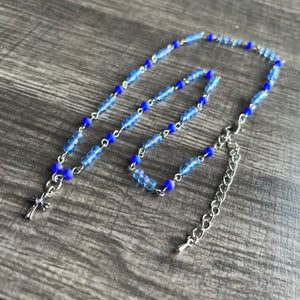 Blue Iridescent Cross Necklace