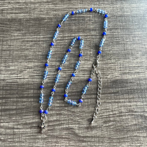 Blue Iridescent Cross Necklace