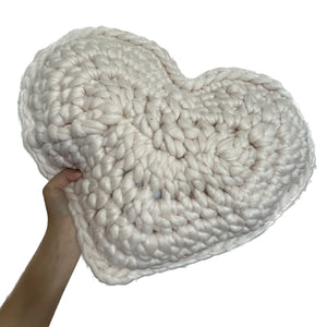 Soft Cream Crochet Heart Pillow