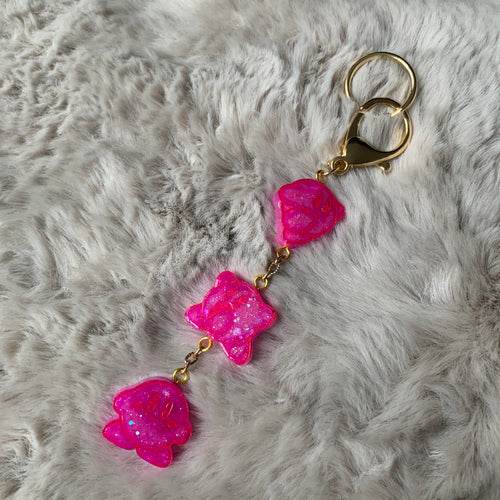 Pink Glitter 3 Pendant Keychain