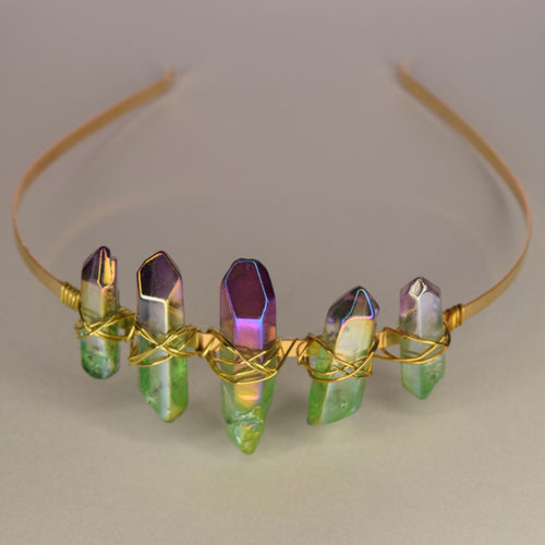Purple & Green Angel Aura Quartz Crystal Headband