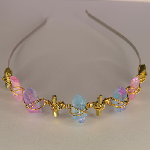Blue & Pink Gold Titanium Quartz Crystal Headband