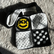 Load image into Gallery viewer, Black &amp; White Smiley Crochet Tote