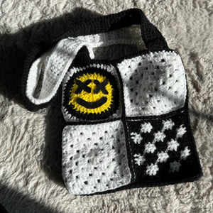 Black & White Smiley Crochet Tote
