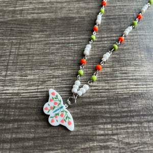 White Floral Butterfly Necklace
