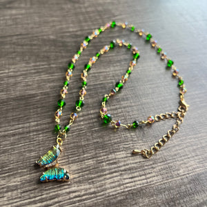 Emerald Dreams Iridescent Butterfly Necklace