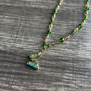 Emerald Dreams Iridescent Butterfly Necklace