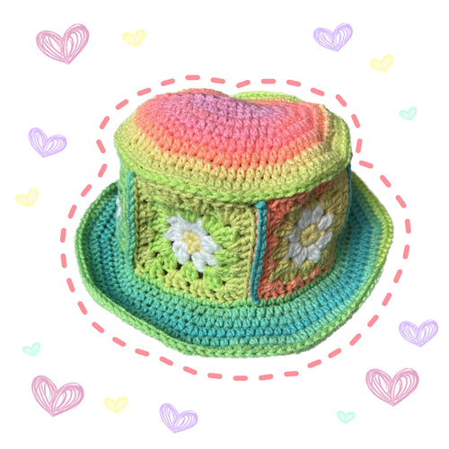 Neon Daisy Sunset Crochet Bucket Hat