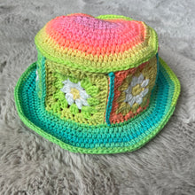 Load image into Gallery viewer, Neon Daisy Sunset Crochet Bucket Hat