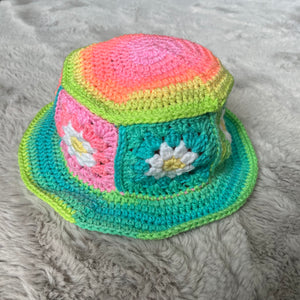 Neon Daisy Sunset Crochet Bucket Hat