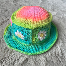 Load image into Gallery viewer, Neon Daisy Sunset Crochet Bucket Hat
