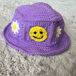 Smiley Daisy Square Crochet Bucket Hat